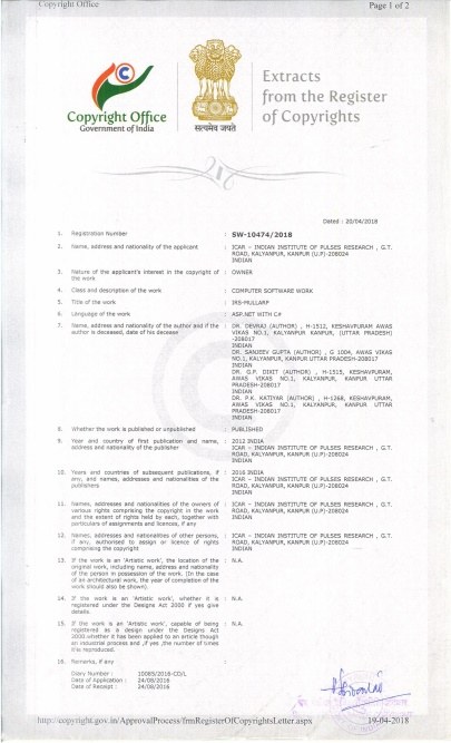 Copyright certificate for IRS-MULLaRP