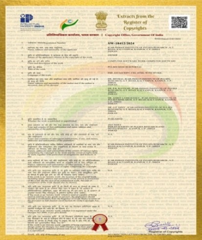 Copyright certificate for Pulses Seed Hub Portal