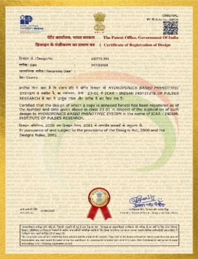 Certificate for Hydroponics based phenotypic system
