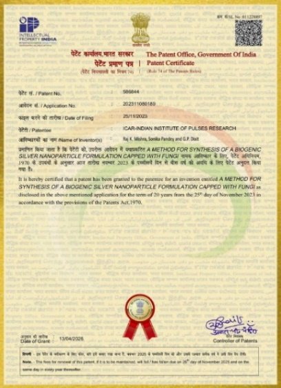 Certificate for A method for synthesis of fungi infused biogenic silver nanoparticle formulation